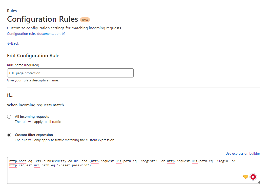 Cloudflare configuration rules