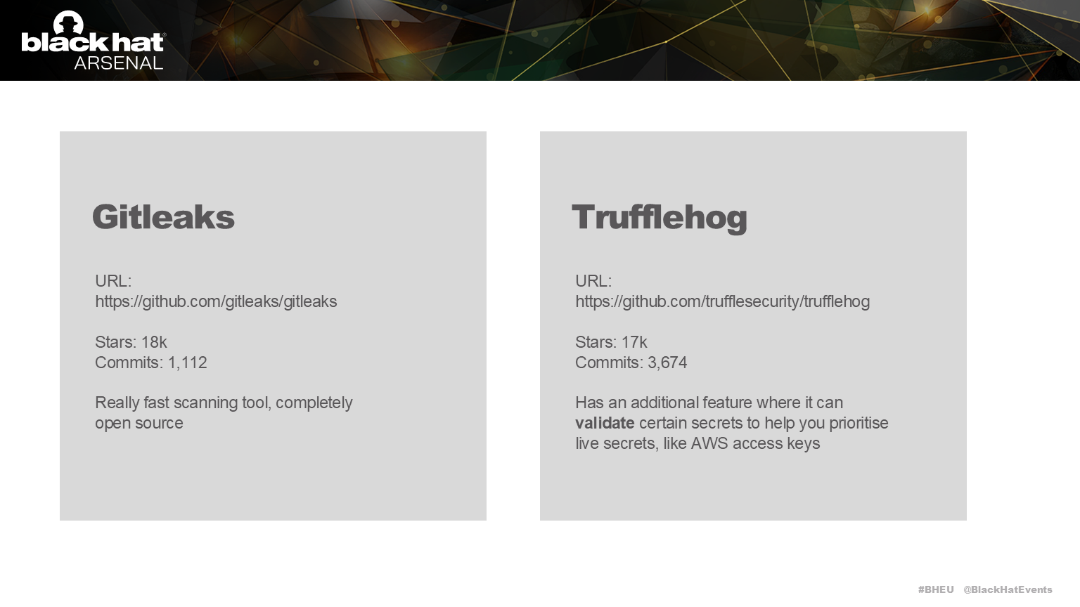 Gitleaks and Trufflehog are two of our favourite opensource tools for detecting secrets.

Gitleaks is really fast, and Trufflehog has extra features. Both are great for scanning a single repository.
